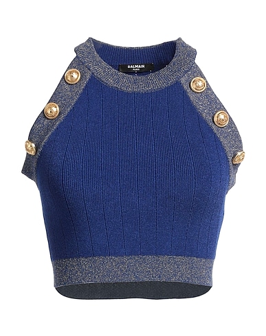 BALMAIN Top Blu 83% Viscosa, 17% Poliestere, Fibra di metallo