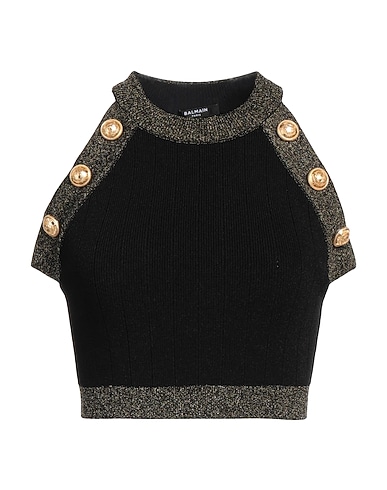 BALMAIN Top Black 83% Viscose, 17% Polyester, Metallic fiber