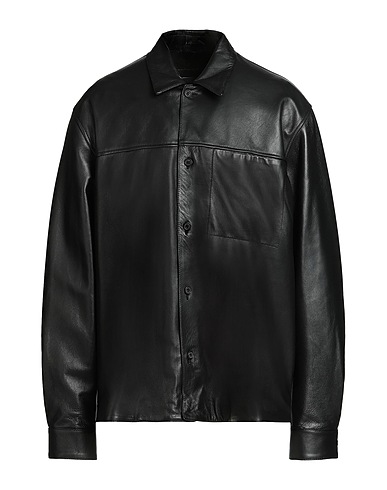 8 by YOOX Solid colour shirt LEATHER LONG SLEEVE SHIRT
 Black 100% Lambskin