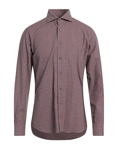 BRANCACCIO Checked shirt Camel 100% Cotton