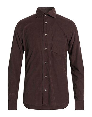 BORSA Solid colour shirt Dark brown 100% Cotton