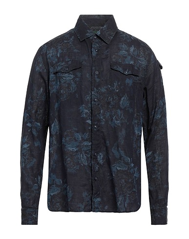 HAND PICKED Camicia fantasia Blu notte 100% Lino