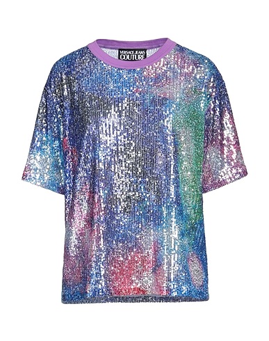 VERSACE JEANS COUTURE T-shirt Blue 97% Polyester, 3% Elastane, Polyurethane resin, Cotton
