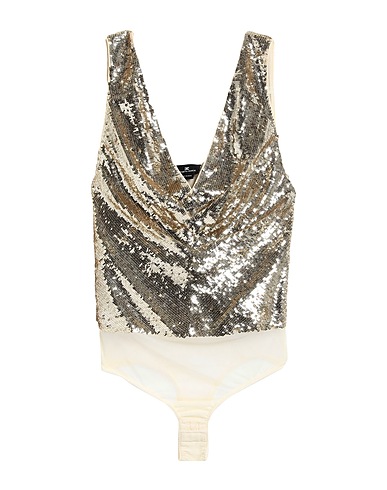 ELISABETTA FRANCHI TOPS & TEES Gold 100% Polyamide, Elastane, Plastic