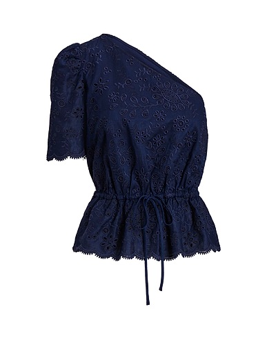 POLO RALPH LAUREN One-shoulder top ONE-SHOULDER EYELET LINEN TOP
 Navy blue 100% Linen