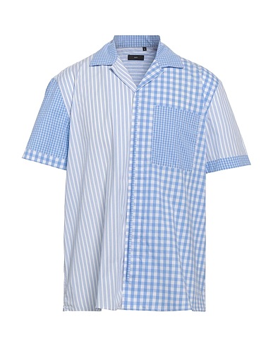 LIU •JO MAN Checked shirt Sky blue 97% Cotton, 3% Elastane