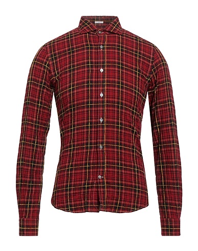 COME TO Checked shirt Red 93% Cotton, 6% Viscose, 1% Elastane