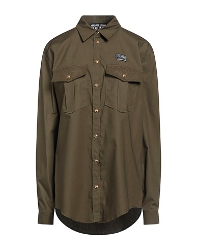 VERSACE JEANS COUTURE Shirts Military green 100% Cotton, Wool, Polyamide