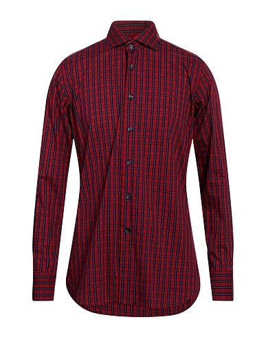 CALIBAN Checked shirt Red 70% Cotton, 27% Polyamide, 3% Elastane