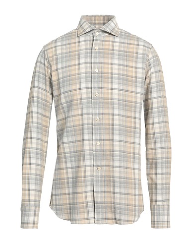 CALIBAN Checked shirt Light grey 100% Cotton