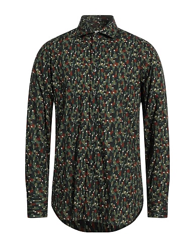 CALIBAN Patterned shirt Dark green 100% Cotton