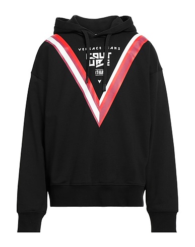 VERSACE JEANS COUTURE Hooded track jacket  Black 100% Cotton, Elastane, Organic cotton