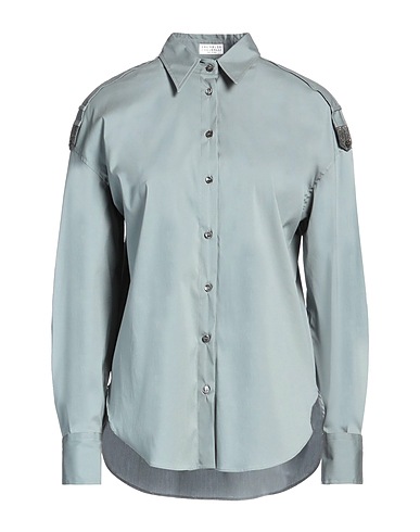 BRUNELLO CUCINELLI Shirts Sage green 72% Cotton, 23% Polyamide, 5% Elastane