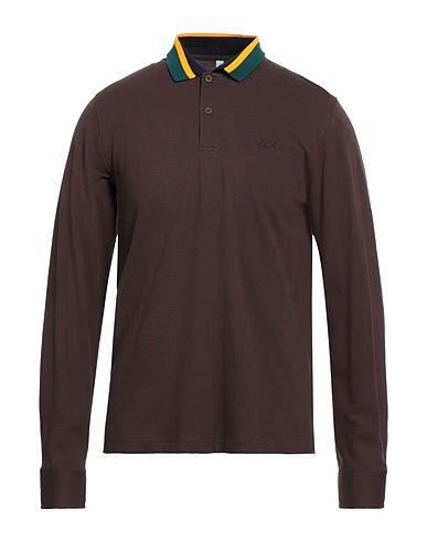 SUN 68 Polo shirt Dark brown 95% Cotton, 5% Elastane