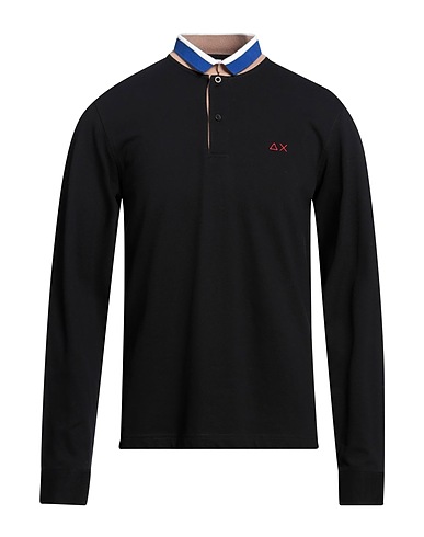 SUN 68 Polo shirt Black 95% Cotton, 5% Elastane