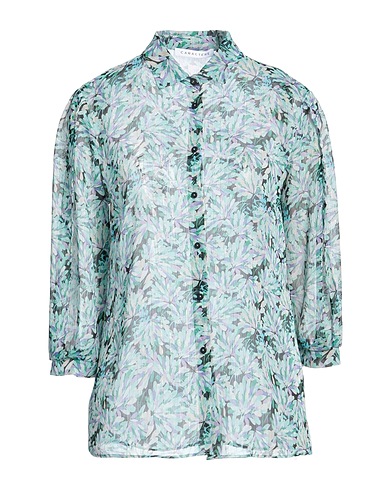 CARACTÈRE Floral shirts & blouses Turquoise 99% Polyester, 1% Metallic fiber