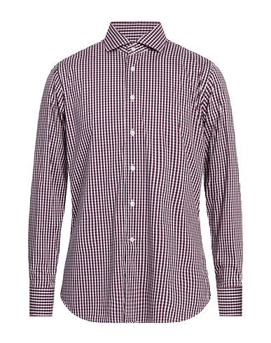 CALIBAN Checked shirt Burgundy 70% Cotton, 27% Polyamide, 3% Elastane