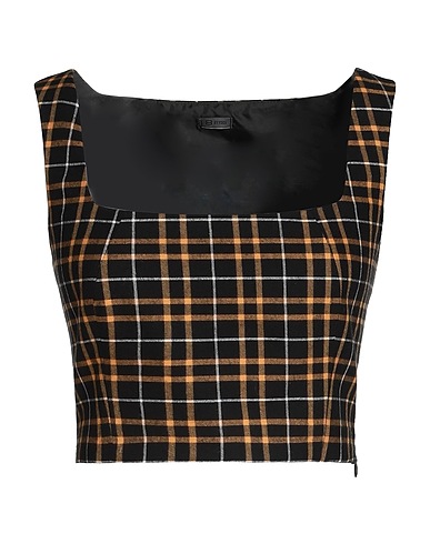 8 by YOOX Crop top FLANNEL CHECKED TOP Black 100% Cotton