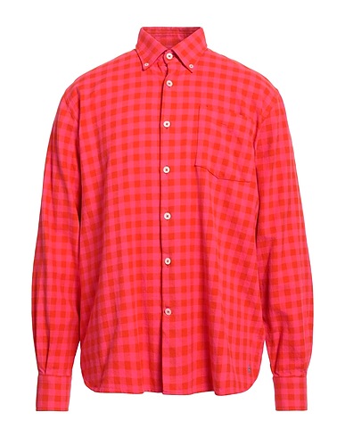 BROOKSFIELD Checked shirt Fuchsia 93% Cotton, 7% Linen