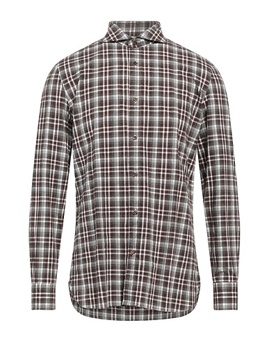 GIAMPAOLO Checked shirt Dark brown 100% Cotton