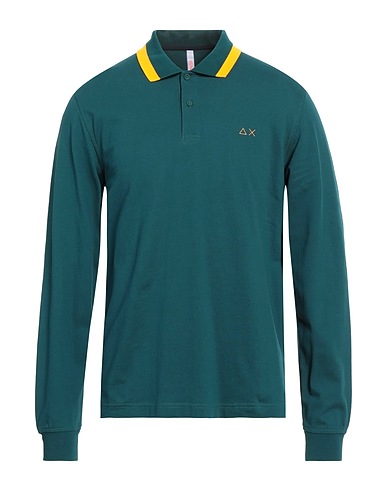 SUN 68 Polo shirt Dark green 95% Cotton, 5% Elastane
