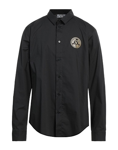 VERSACE JEANS COUTURE Solid color shirt Black 97% Cotton, 3% Elastane