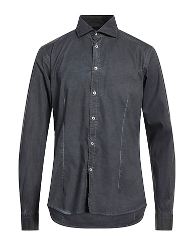 PLOUMANAC'H Solid color shirt Midnight blue 97% Cotton, 3% Elastane