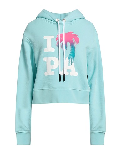 PALM ANGELS Hooded track jacket  Turquoise 100% Cotton, Elastane, Polyester