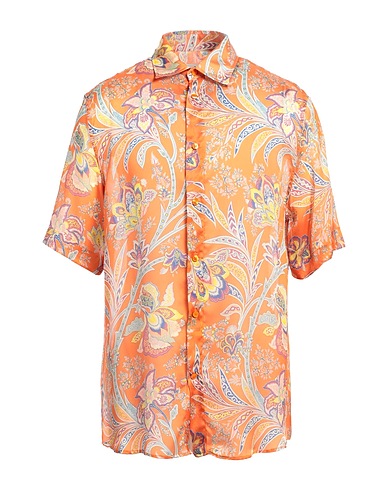 ETRO 柄入りシャツ オレンジ シルク 100%