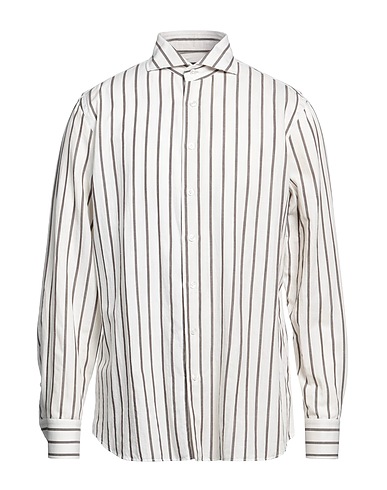 LARDINI Patterned shirt Ivory 53% Cotton, 24% Wool, 23% Linen