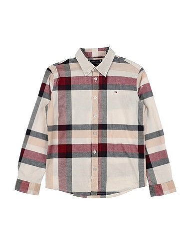 TOMMY HILFIGER Patterned shirt Ivory 97% Cotton, 3% Elastane