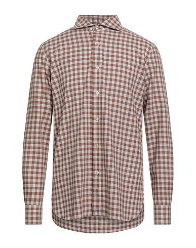 LUIGI BORRELLI NAPOLI Checked shirt Camel 100% Cotton