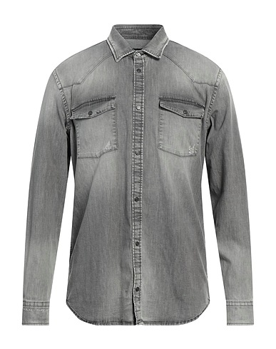 DONDUP Denim shirt Grey 72% Cotton, 14% Viscose, 12% Polyester, 2% Elastane
