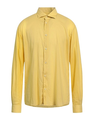 MASTRICAMICIAI Solid color shirt Yellow 97% Cotton, 3% Elastane