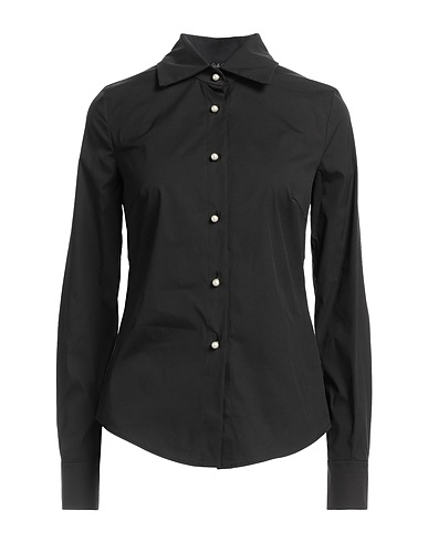 CARLA G. Solid colour shirts & blouses Black 72% Cotton, 25% Polyamide, 3% Elastane