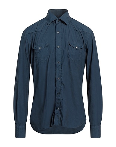 DANDYLIFE by BARBA Solid colour shirt Slate blue 100% Cotton