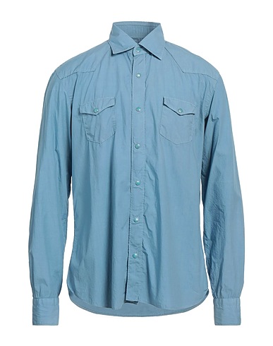 DANDYLIFE by BARBA Solid colour shirt Light blue 100% Cotton