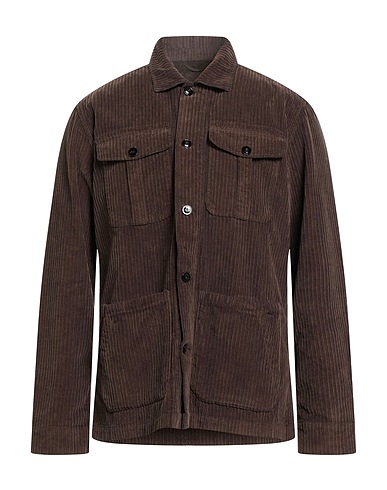 MASTRICAMICIAI Solid colour shirt Brown 97% Cotton, 3% Elastane