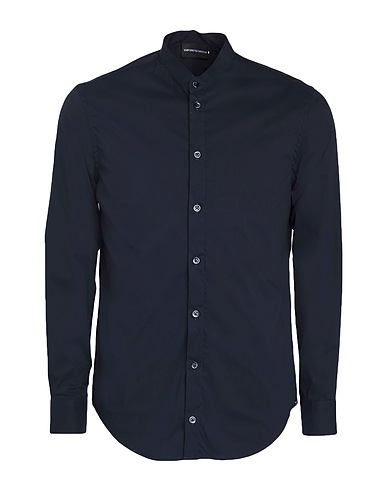 EMPORIO ARMANI Solid colour shirt Midnight blue 69% Cotton, 27% Polyamide, 4% Elastane