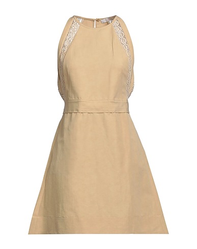CHLOÉ Kurzes Kleid Beige 52% Leinen, 48% Baumwolle, Polyester, Perlmutt