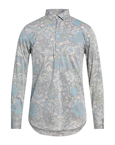 DANIELE ALESSANDRINI HOMME Patterned shirt Grey 61% Cotton, 35% Polyamide, 4% Elastane