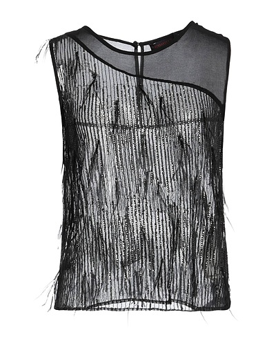 TRUSSARDI JEANS Top Nero 100% Poliestere, Piume di struzzo
