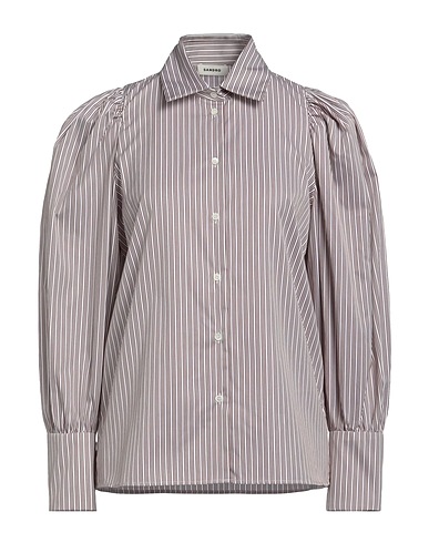SANDRO Striped shirt Brown 100% Cotton, Mother-of-pearl