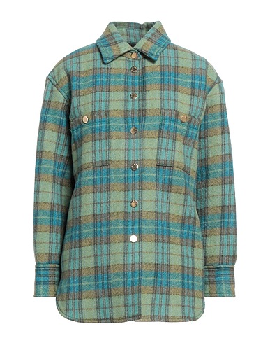 SANDRO Checked shirt Light green 100% Virgin Wool