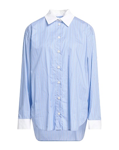 SANDRO Striped shirt Light blue 100% Cotton, Mother-of-pearl