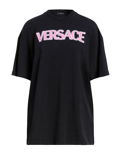 VERSACE T-shirt Black 100% Cotton, Elastane