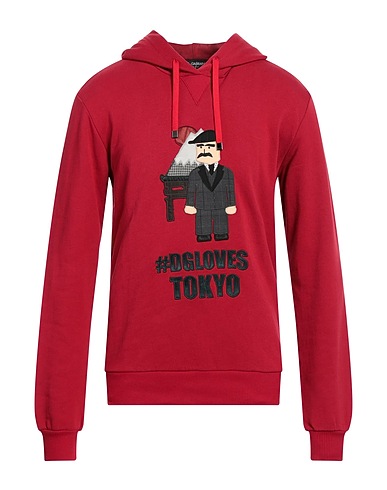 DOLCE&GABBANA Hooded sweatshirt Red 100% Cotton, Cow leather