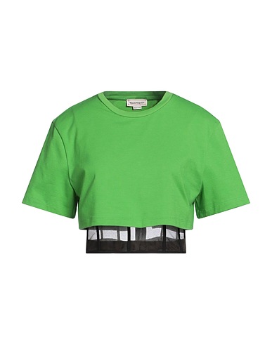 MCQUEEN Crop top Light green 100% Cotton, Polyamide