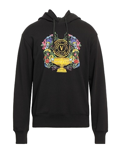 VERSACE JEANS COUTURE Hooded sweatshirt Black 100% Cotton, Elastane