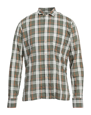 ALESSANDRO GHERARDI Checked shirt Military green 88% Cotton, 12% Linen